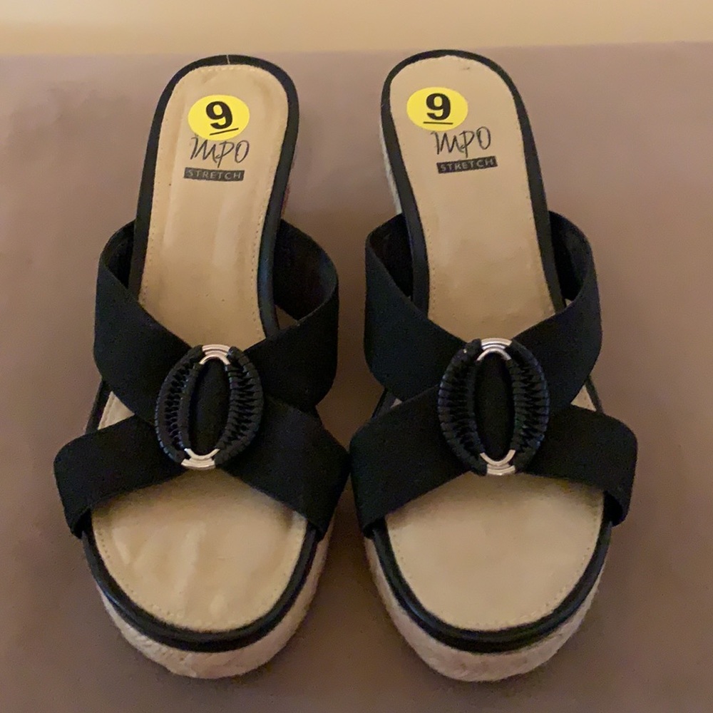 NWT Black Espadrille Wedge Slide Sandals